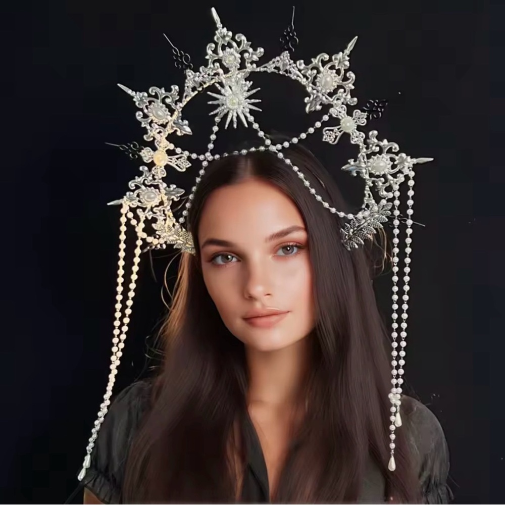 Angel Halo Crown Silver Baroque Goddess Tiara Headpiece Headband Lolita